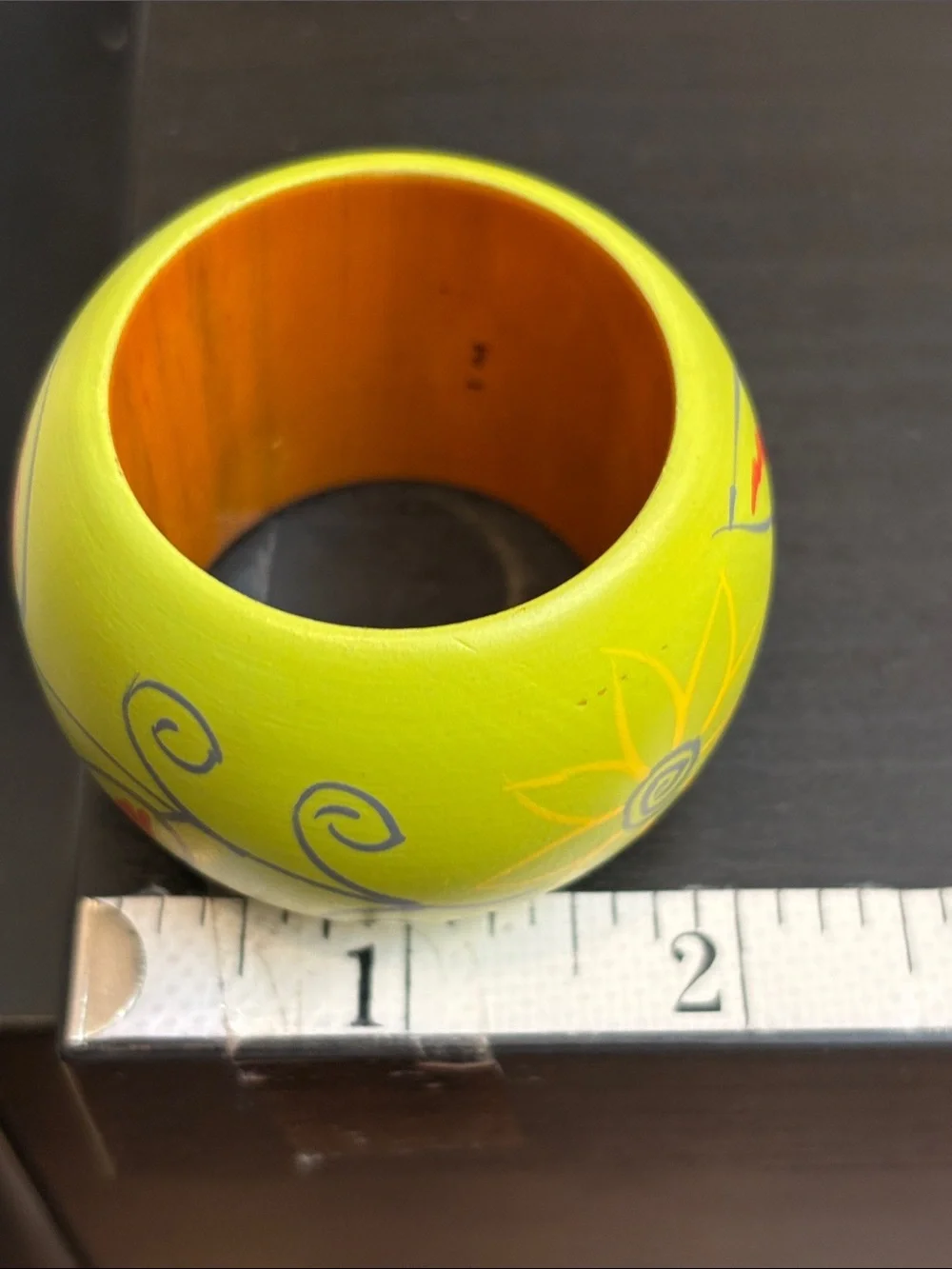 Vintage Folk Art Hand-Painted Lime Green Wooden Napkin Rings.